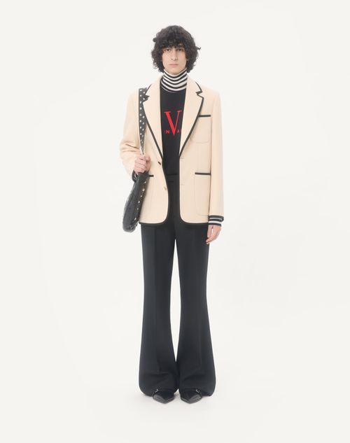 Valentino - Vロゴパッチ ウール ハイネックニットプル - アイボリー/ネイビー - メンズ - ニット